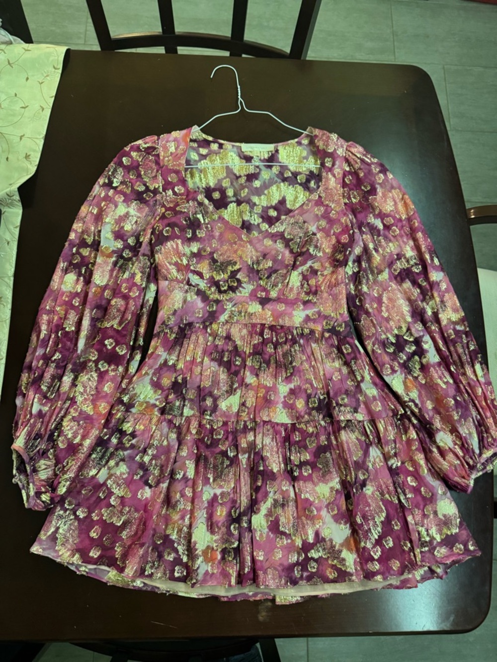 LoveShackFancy Willis Dress in Pre Dawn Sky Tiered Long-Sleeve